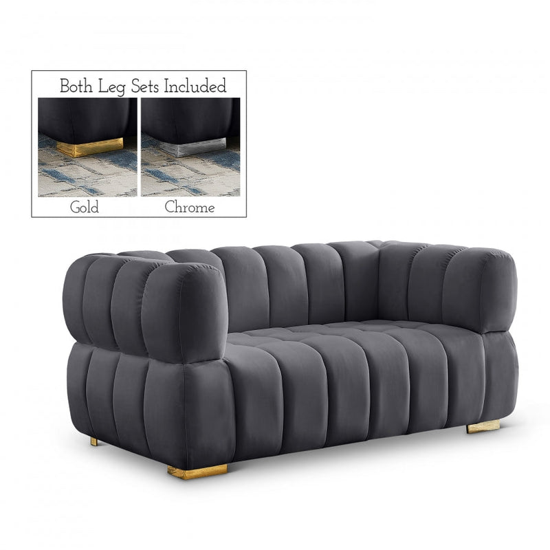 Gwen 68" Velvet Upholstered Loveseat in Grey - 670Grey-L