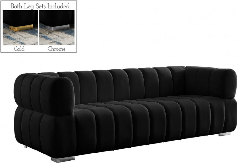 Gwen 91" Velvet Upholstered Sofa in Black - 670Black-S