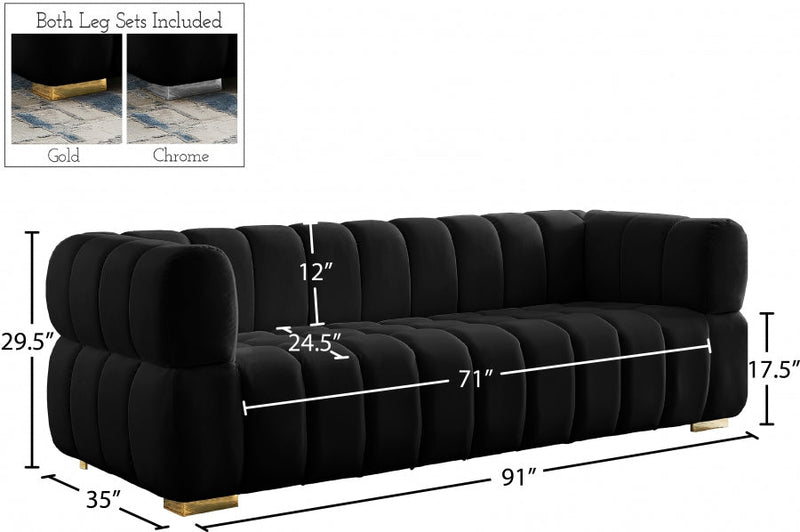 Gwen 91" Velvet Upholstered Sofa in Black - 670Black-S