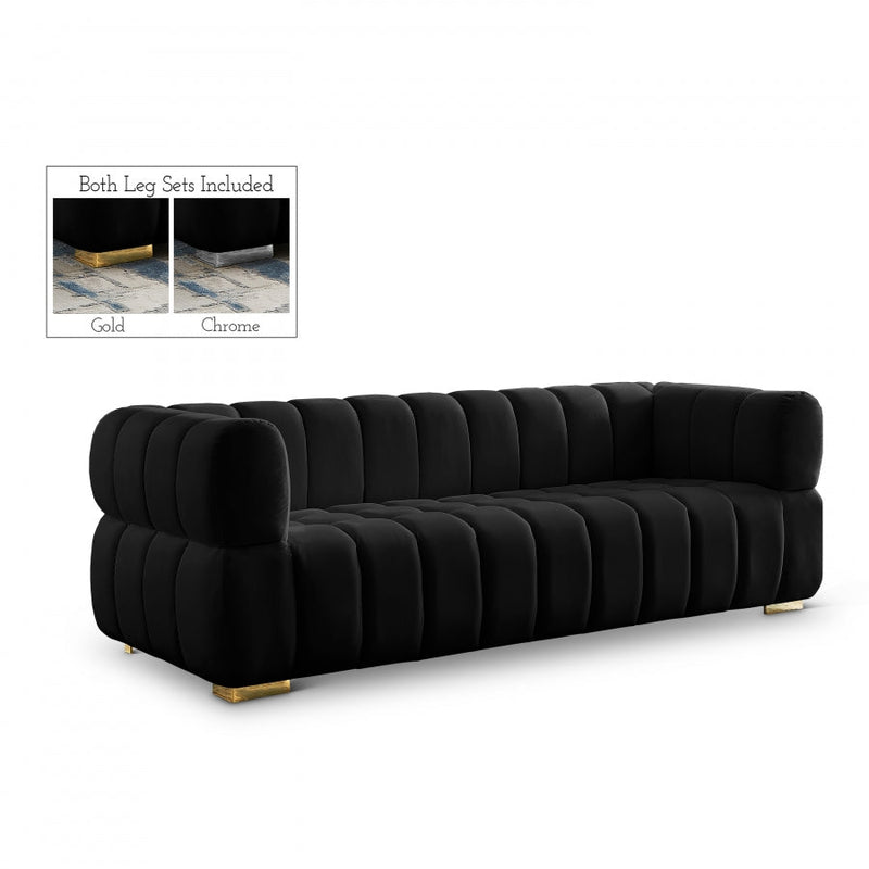Gwen 91" Velvet Upholstered Sofa in Black - 670Black-S