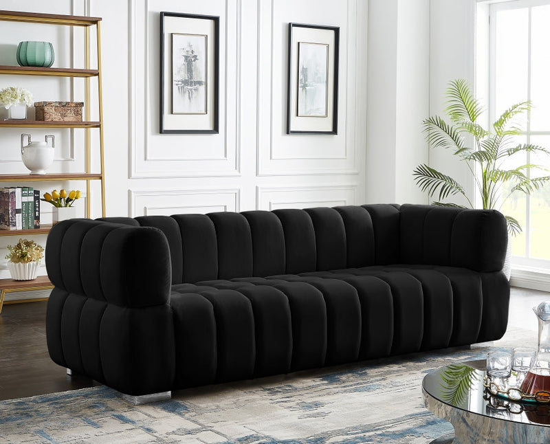 Gwen 91" Velvet Upholstered Sofa in Black - 670Black-S