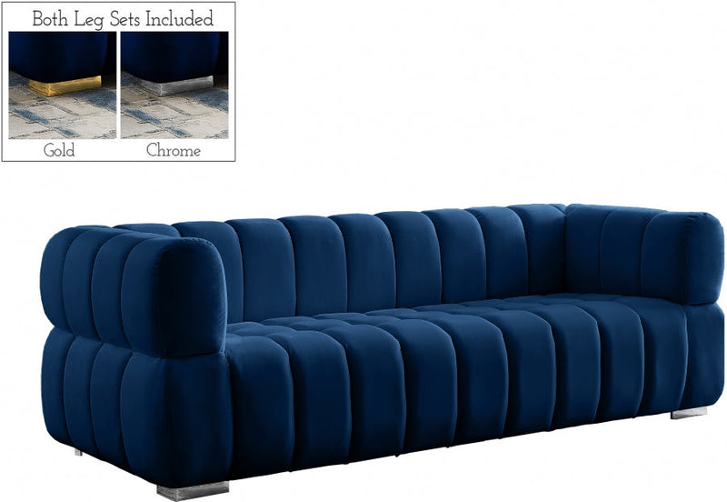 Gwen 91" Velvet Upholstered Sofa in Blue - 670Navy-S