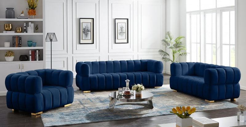 Gwen 91" Velvet Upholstered Sofa in Blue - 670Navy-S