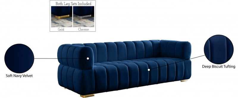 Gwen 91" Velvet Upholstered Sofa in Blue - 670Navy-S