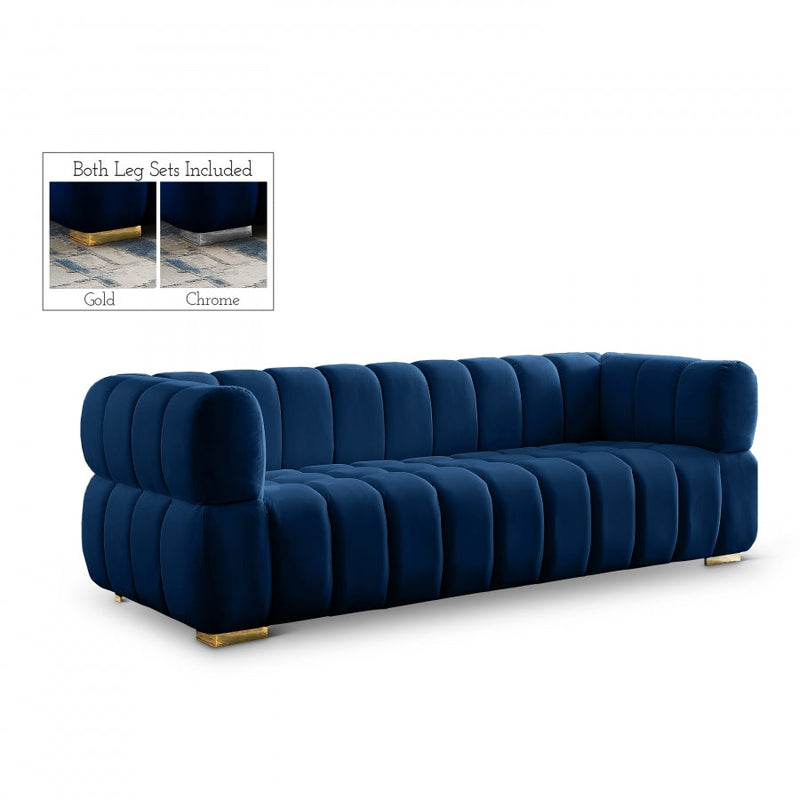 Gwen 91" Velvet Upholstered Sofa in Blue - 670Navy-S