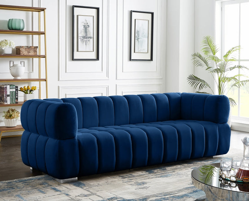 Gwen 91" Velvet Upholstered Sofa in Blue - 670Navy-S