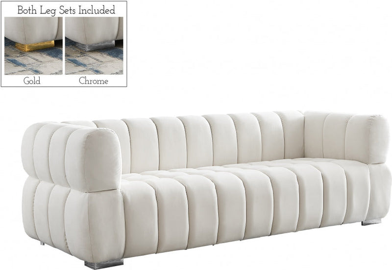 Gwen 91" Velvet Upholstered Sofa in Cream - 670Cream-S