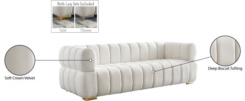 Gwen 91" Velvet Upholstered Sofa in Cream - 670Cream-S