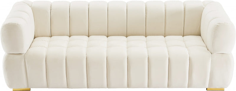 Gwen 91" Velvet Upholstered Sofa in Cream - 670Cream-S