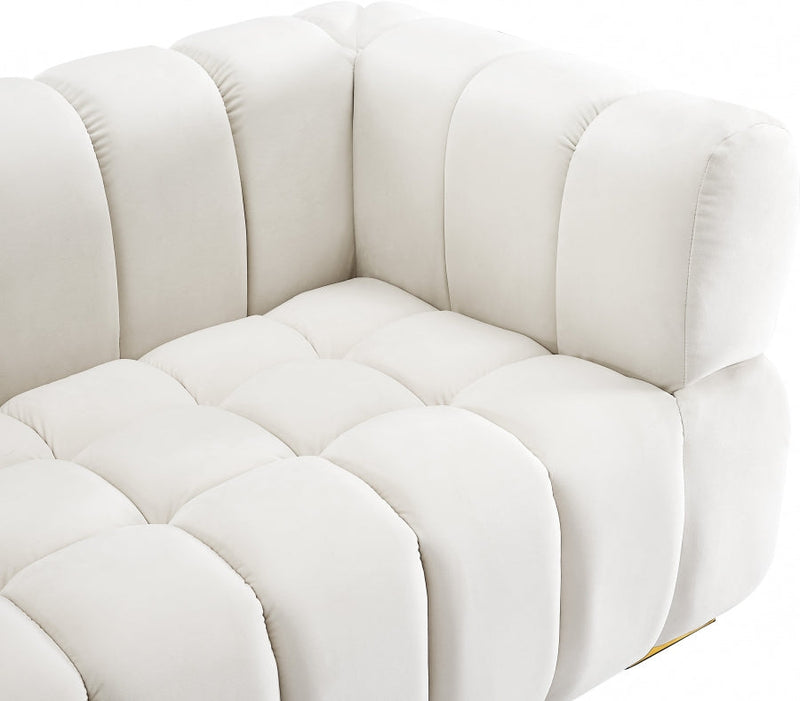Gwen 91" Velvet Upholstered Sofa in Cream - 670Cream-S