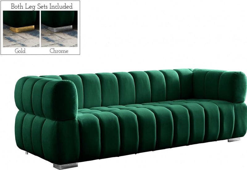 Gwen 91" Velvet Upholstered Sofa in Green - 670Green-S