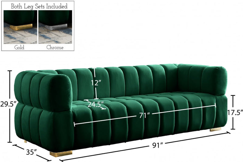 Gwen 91" Velvet Upholstered Sofa in Green - 670Green-S