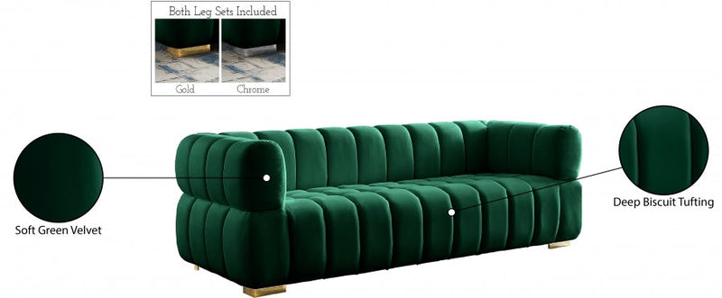 Gwen 91" Velvet Upholstered Sofa in Green - 670Green-S