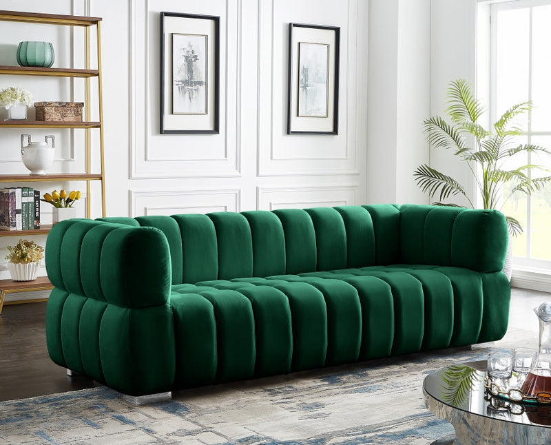 Gwen 91" Velvet Upholstered Sofa in Green - 670Green-S
