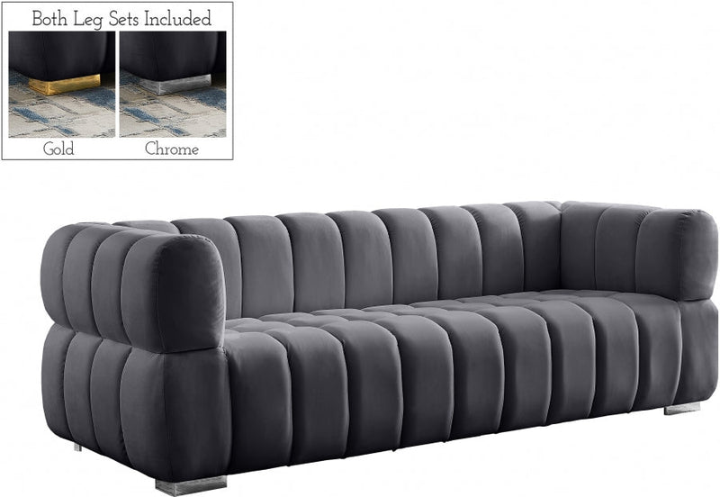 Gwen 91" Velvet Upholstered Sofa in Grey - 670Grey-S