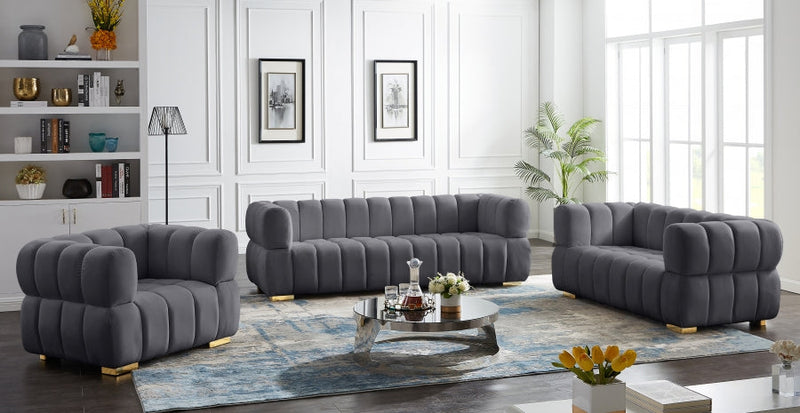 Gwen 91" Velvet Upholstered Sofa in Grey - 670Grey-S
