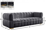 Gwen 91" Velvet Upholstered Sofa in Grey - 670Grey-S