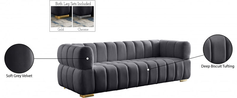 Gwen 91" Velvet Upholstered Sofa in Grey - 670Grey-S