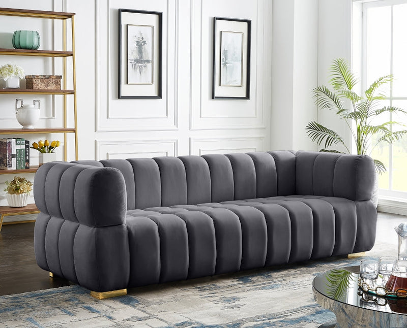 Gwen 91" Velvet Upholstered Sofa in Grey - 670Grey-S