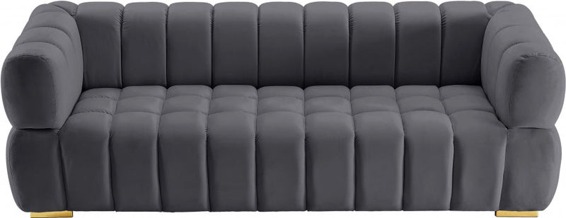 Gwen 91" Velvet Upholstered Sofa in Grey - 670Grey-S