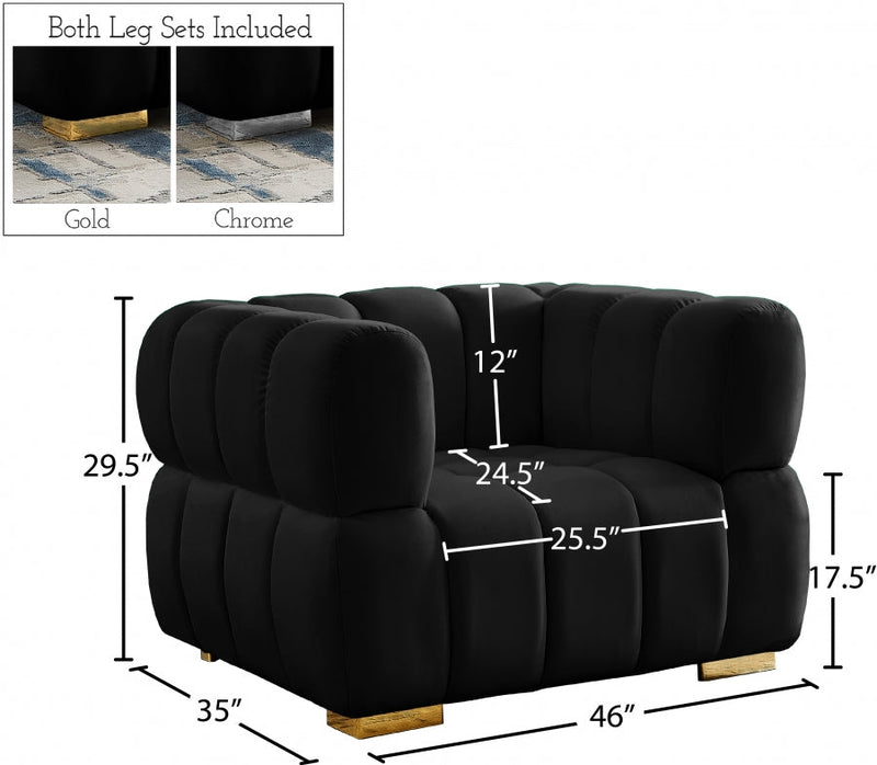 Gwen Velvet Upholstered Chair in Black - 670Black-C