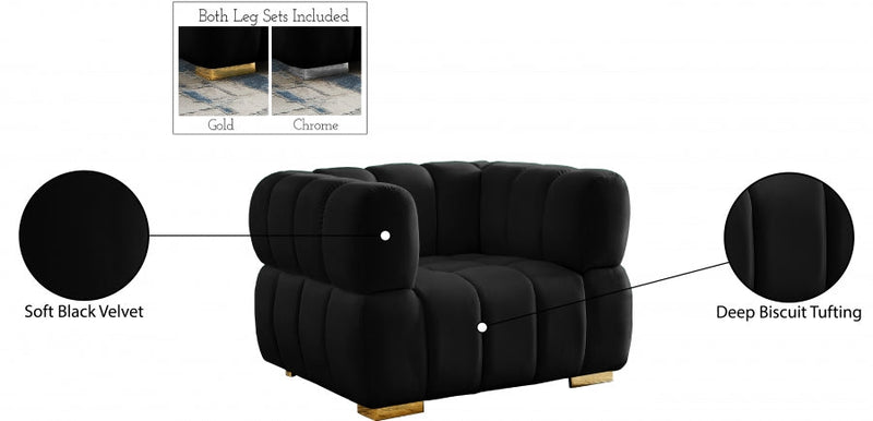 Gwen Velvet Upholstered Chair in Black - 670Black-C