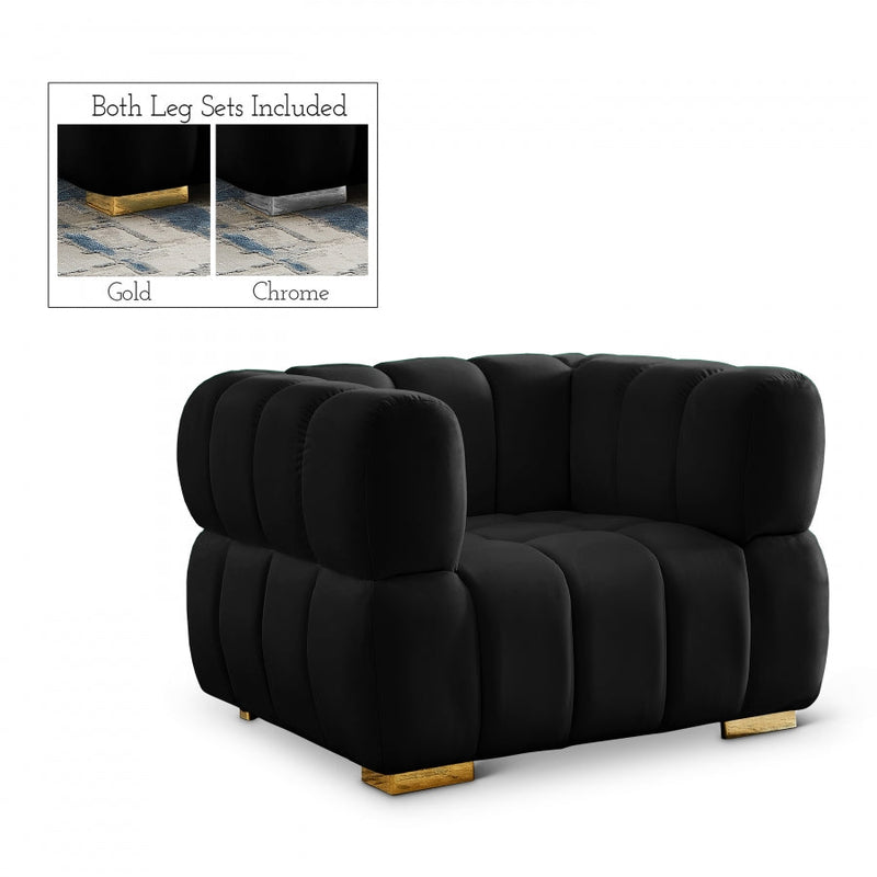 Gwen Velvet Upholstered Chair in Black - 670Black-C