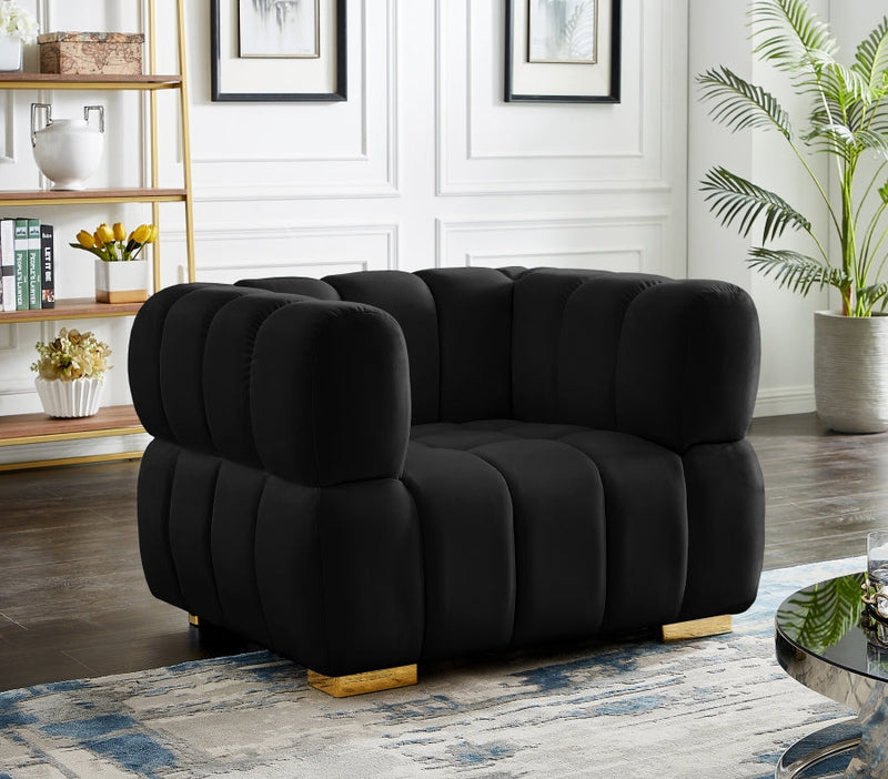 Gwen Velvet Upholstered Chair in Black - 670Black-C