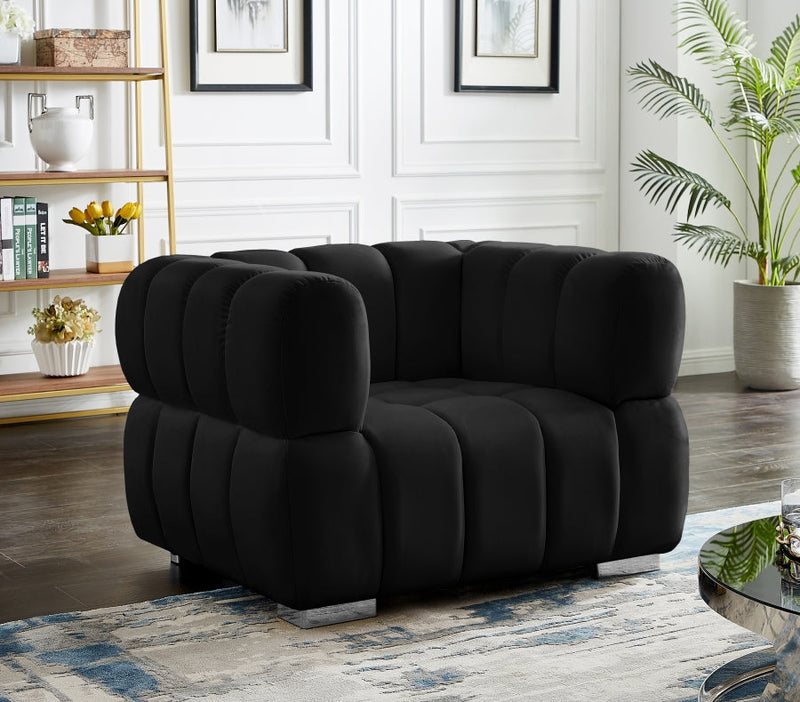 Gwen Velvet Upholstered Chair in Black - 670Black-C
