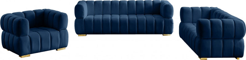 Gwen Velvet Upholstered Chair in Blue - 670Navy-C