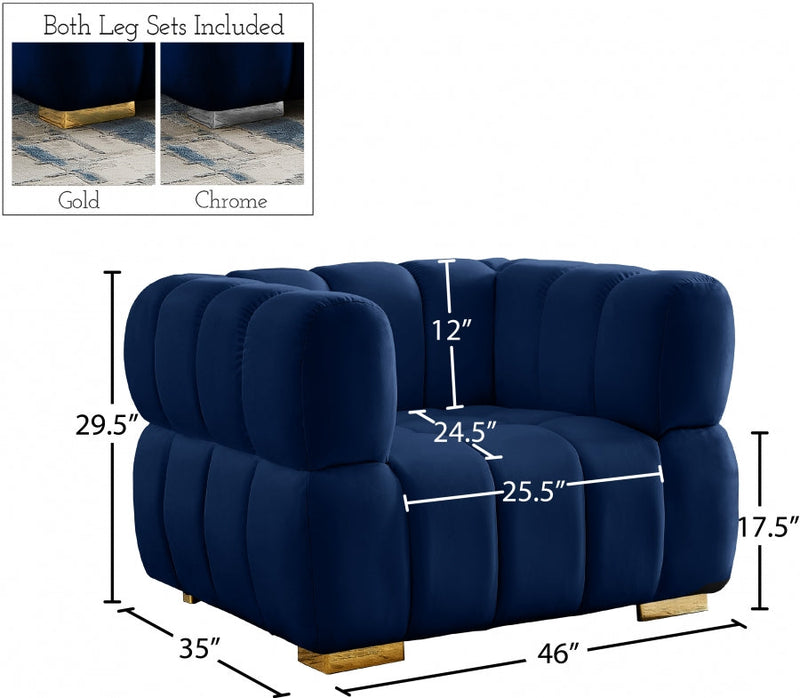 Gwen Velvet Upholstered Chair in Blue - 670Navy-C