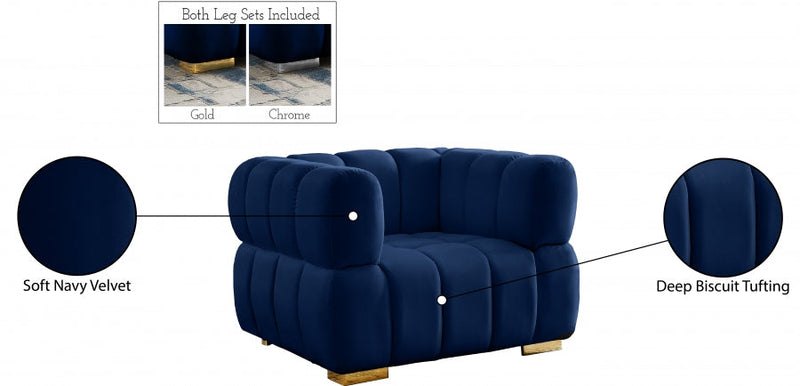 Gwen Velvet Upholstered Chair in Blue - 670Navy-C