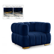 Gwen Velvet Upholstered Chair in Blue - 670Navy-C
