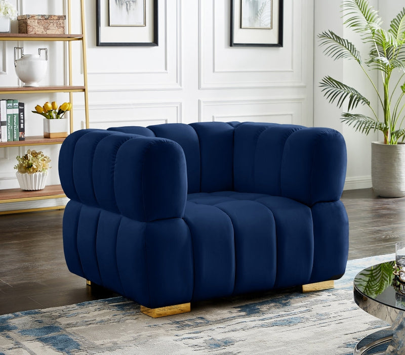 Gwen Velvet Upholstered Chair in Blue - 670Navy-C