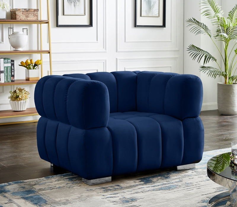 Gwen Velvet Upholstered Chair in Blue - 670Navy-C