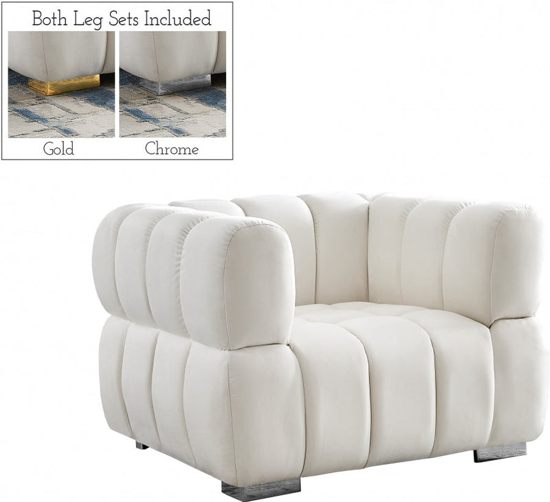 Gwen Velvet Upholstered Chair in Cream - 670Cream-C