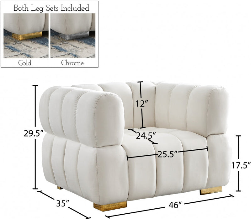 Gwen Velvet Upholstered Chair in Cream - 670Cream-C