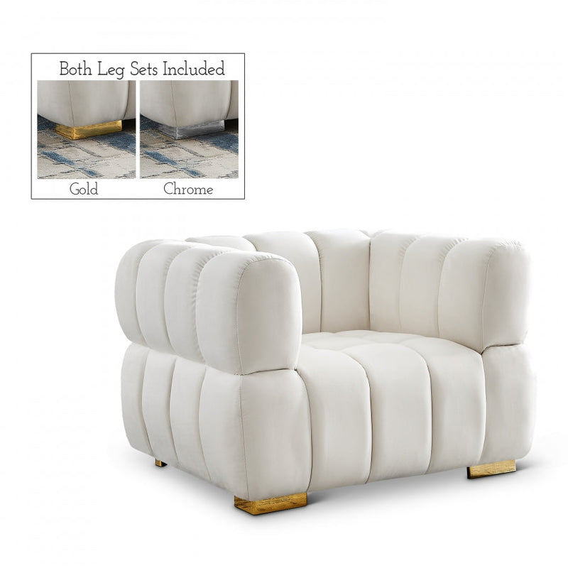Gwen Velvet Upholstered Chair in Cream - 670Cream-C