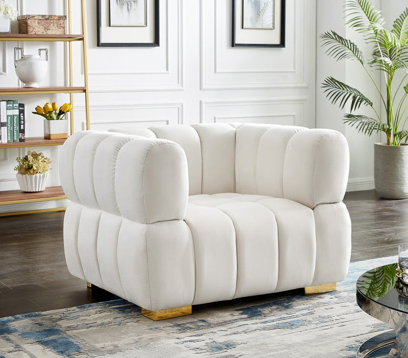 Gwen Velvet Upholstered Chair in Cream - 670Cream-C