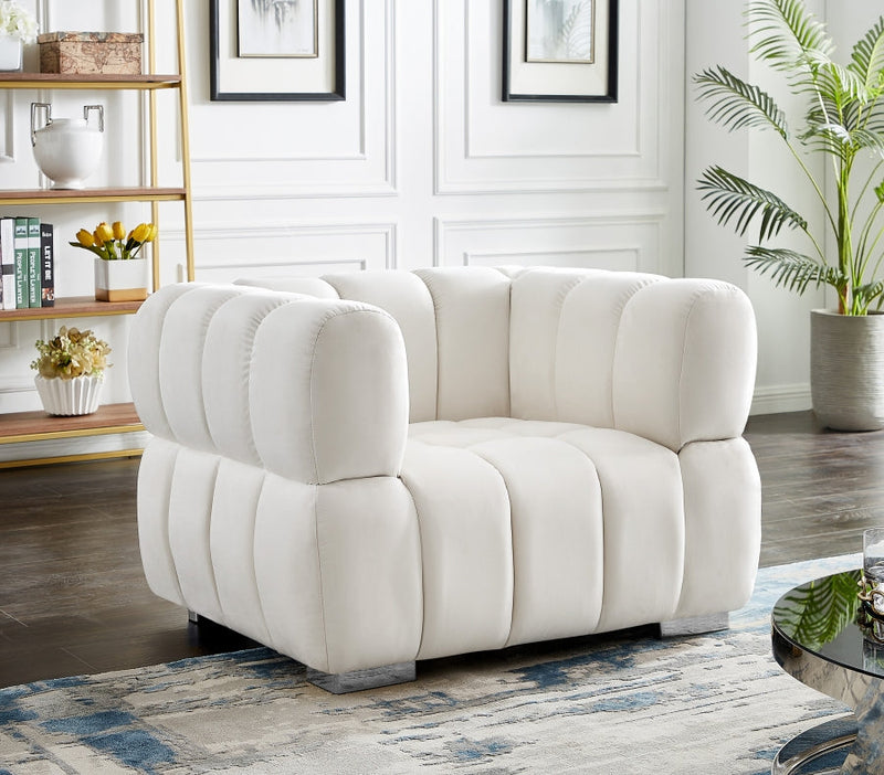 Gwen Velvet Upholstered Chair in Cream - 670Cream-C
