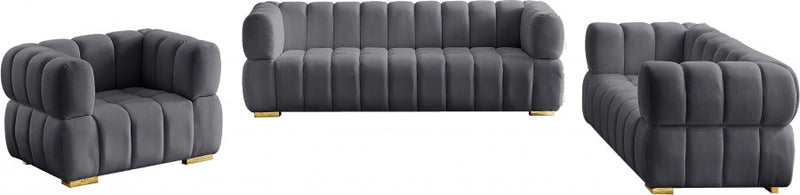 Gwen Velvet Upholstered Chair in Grey - 670Grey-C