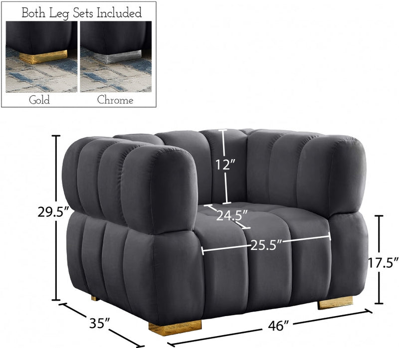 Gwen Velvet Upholstered Chair in Grey - 670Grey-C