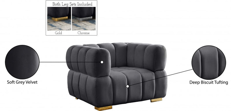 Gwen Velvet Upholstered Chair in Grey - 670Grey-C