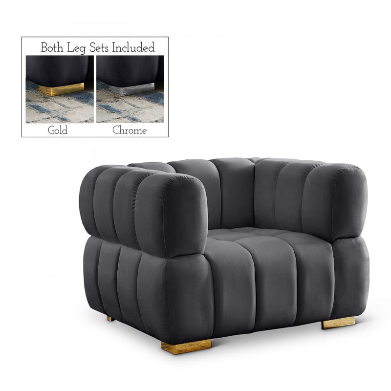 Gwen Velvet Upholstered Chair in Grey - 670Grey-C