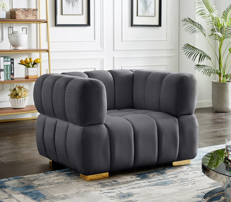 Gwen Velvet Upholstered Chair in Grey - 670Grey-C