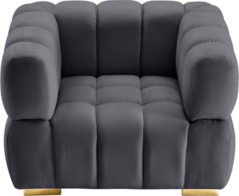 Gwen Velvet Upholstered Chair in Grey - 670Grey-C