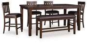 Haddigan Counter Height Dining Table and 4 Barstools and Bench in Dark Brown - PKG024552