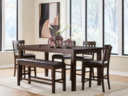 Haddigan Counter Height Dining Table and 4 Barstools and Bench in Dark Brown - PKG024552