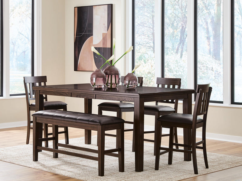 Haddigan Counter Height Dining Table and 4 Barstools and Bench in Dark Brown - PKG024552