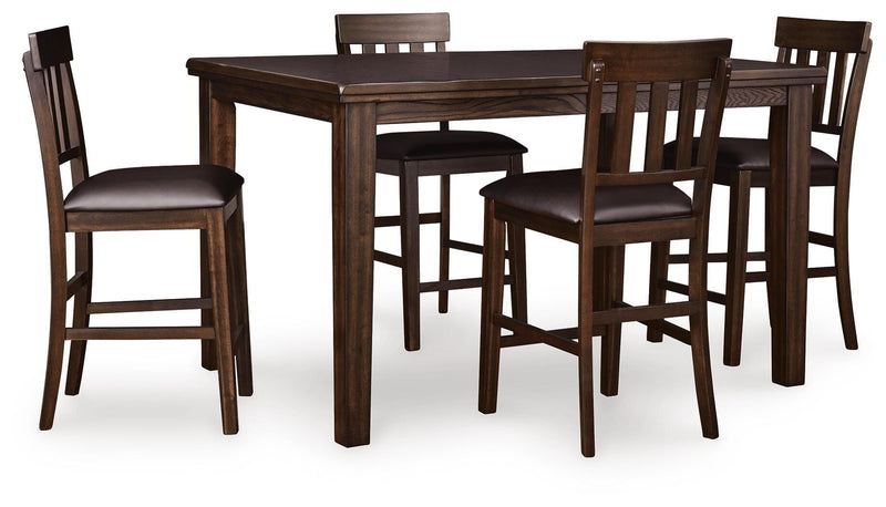 Haddigan Counter Height Dining Table and 4 Barstools in Dark Brown - PKG024549